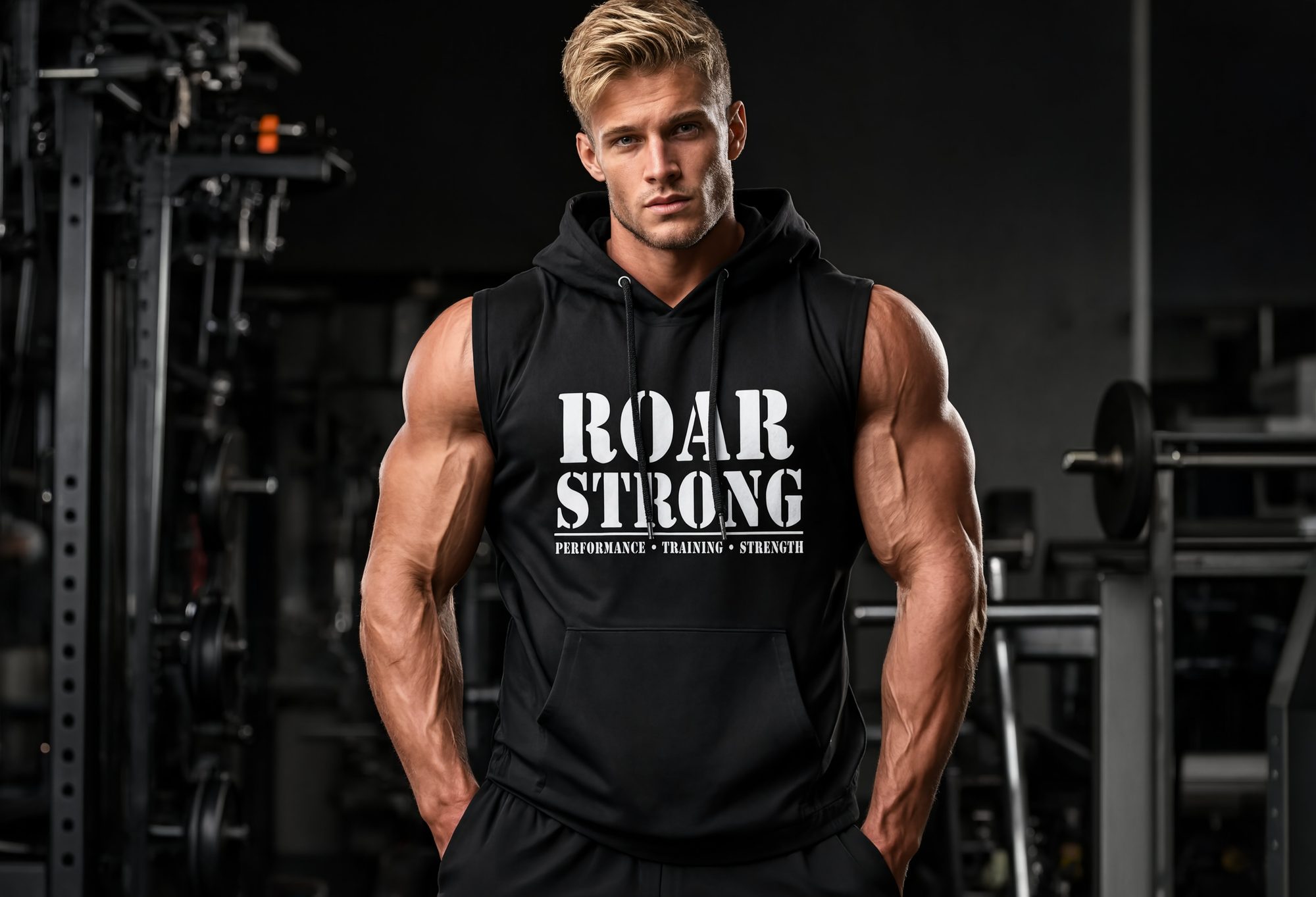 Hoodie sin mangas negro ROAR STRONG