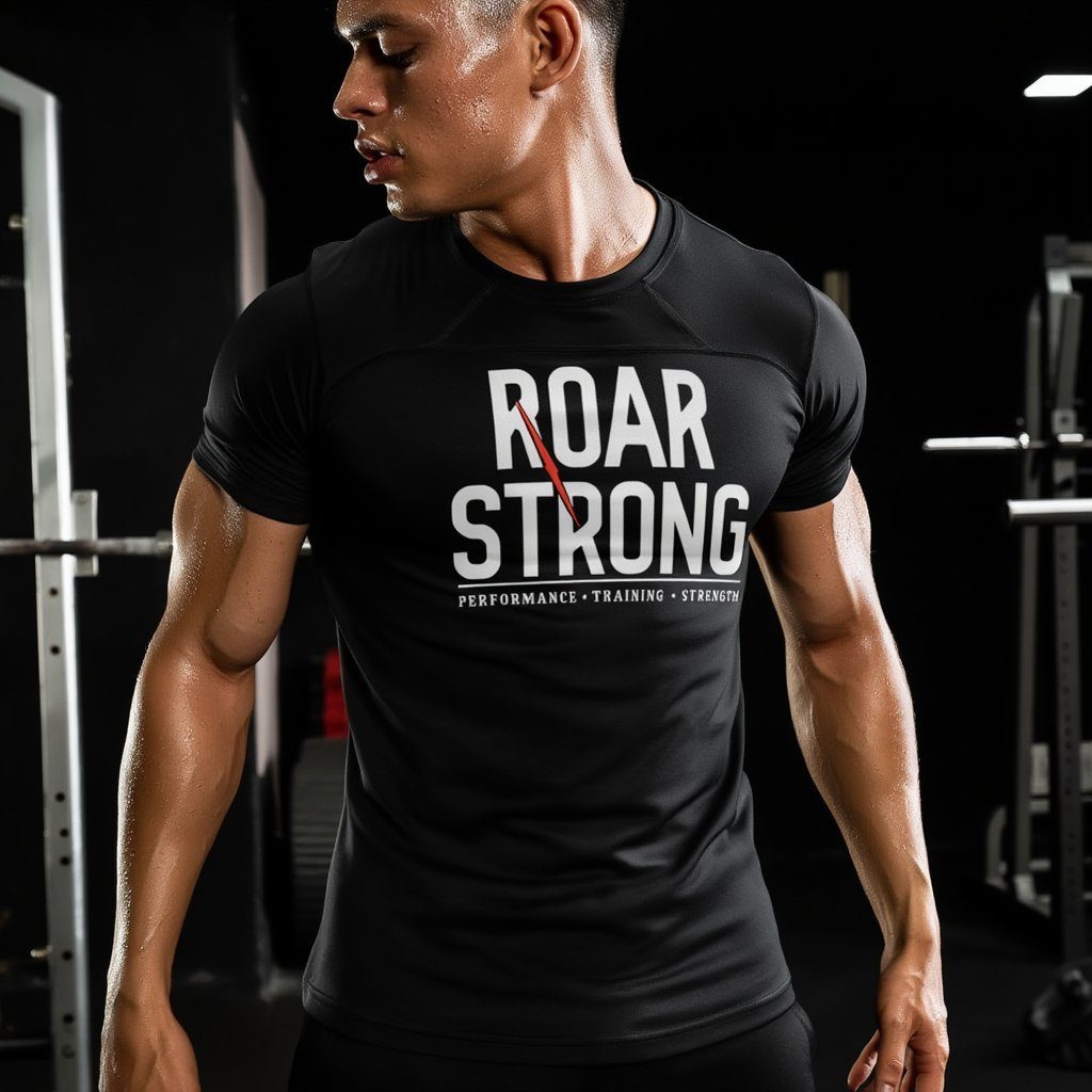 Camiseta negra ROAR STRONG, atleta masculino